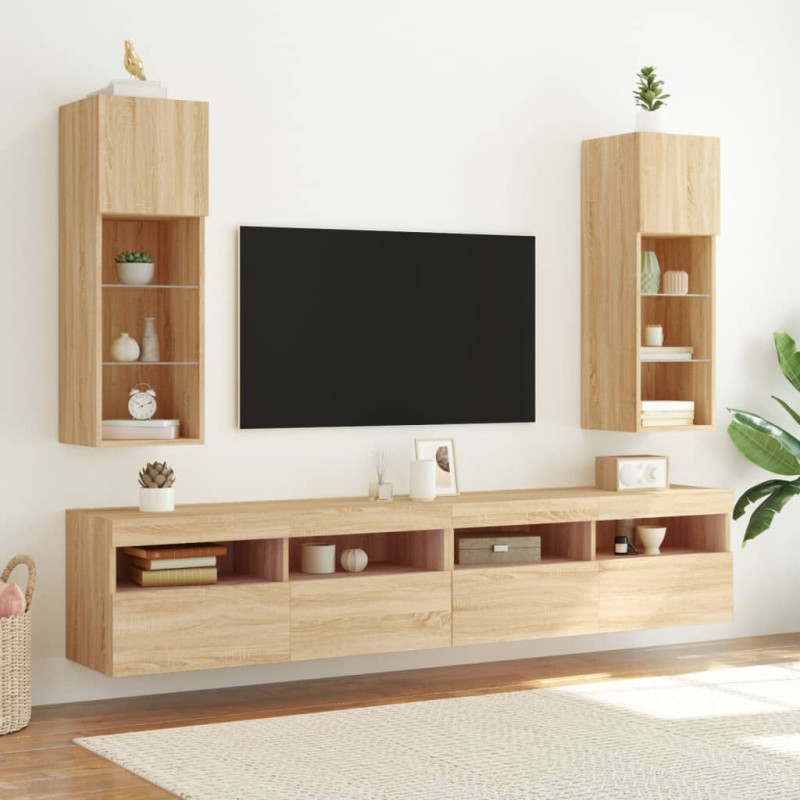 Szafki TV, z LED, 2 szt., dąb sonoma, 30,5x30x90 cm