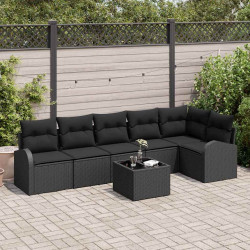 Zestaw Sof na Ogród z poduszką 7 pcs Czarny polirattan