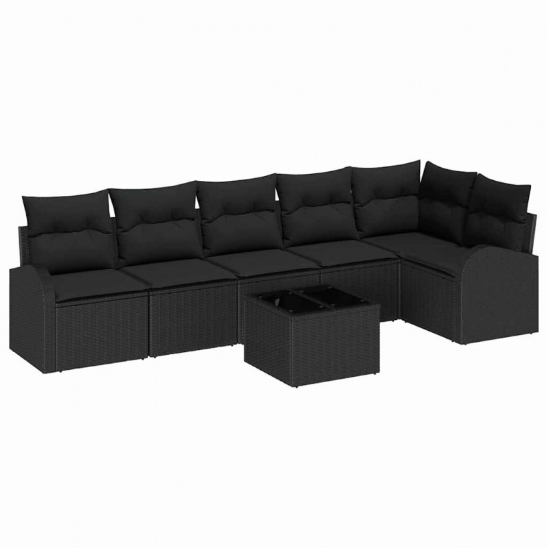 Zestaw Sof na Ogród z poduszką 7 pcs Czarny polirattan
