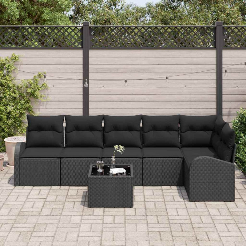 Zestaw Sof na Ogród z poduszką 7 pcs Czarny polirattan