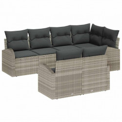 Zestaw Sof na Ogród z poduszką 7 pcs Jasnoszary polirattan