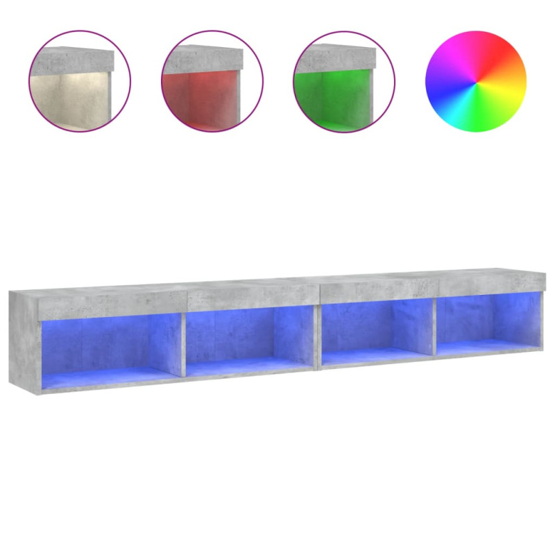 Szafki TV, z LED, 2 szt., szarość betonu, 100x30x30 cm