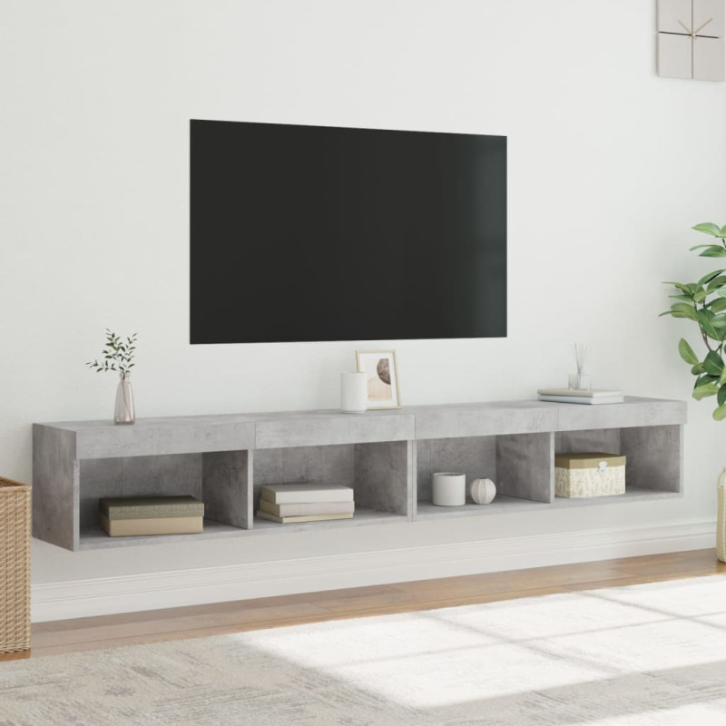 Szafki TV, z LED, 2 szt., szarość betonu, 100x30x30 cm