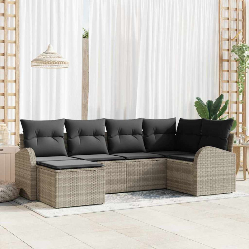 Zestaw Sof z poduszką 6 pcs Jasnoszary polirattan