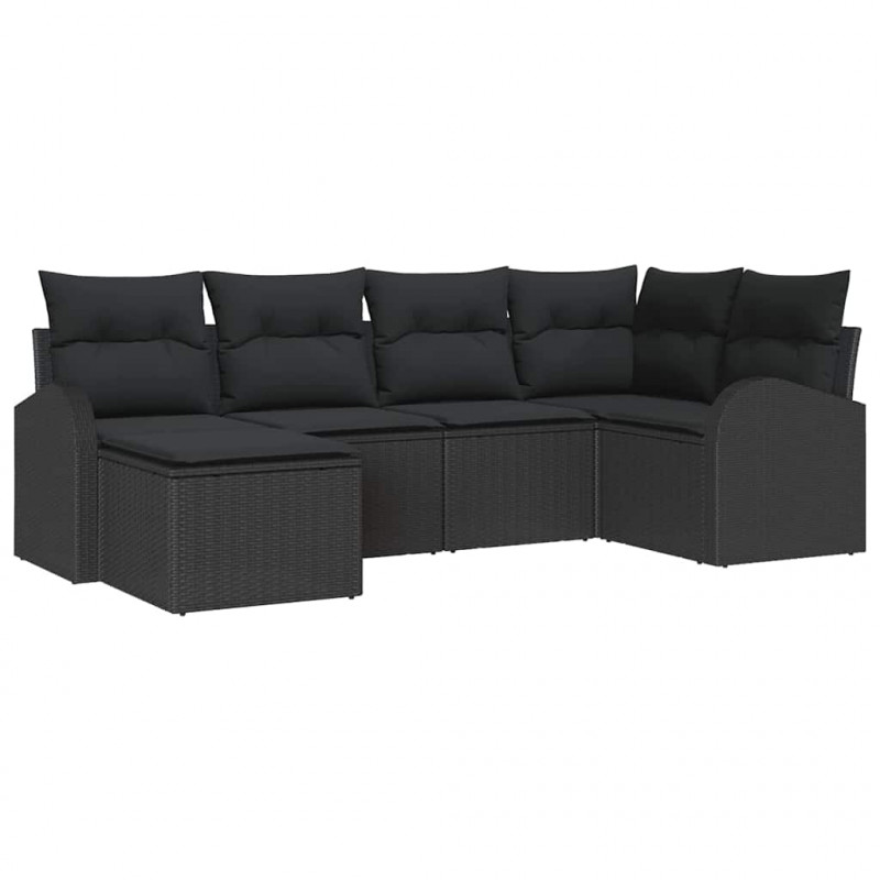 Zestaw Sof z poduszką z przechowywaniem 6 pcs Czarny polirattan