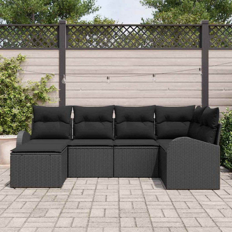 Zestaw Sof z poduszką z przechowywaniem 6 pcs Czarny polirattan
