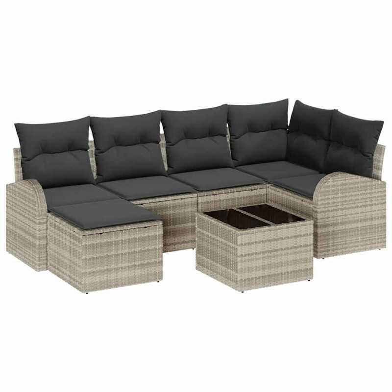 Zestaw Sof z poduszką 7 pcs Jasnoszary polirattan
