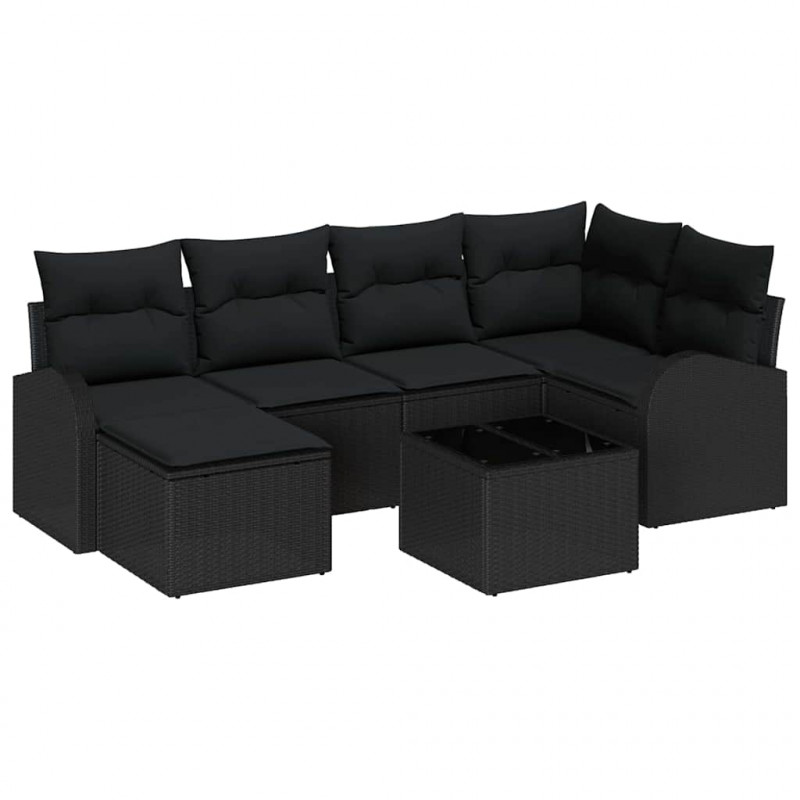 Zestaw Sof z poduszką z przechowywaniem 7 pcs Czarny polirattan