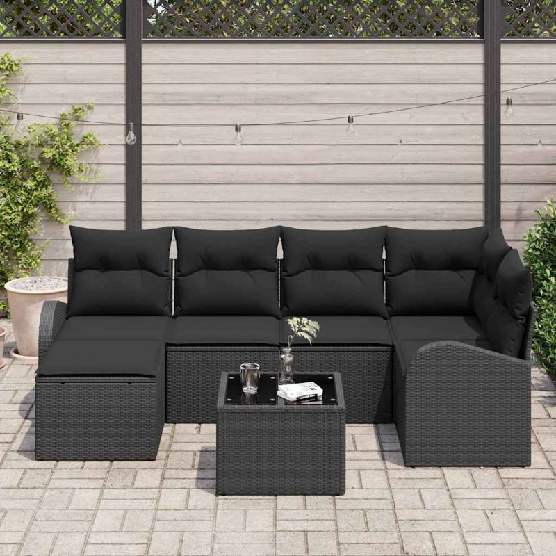 Zestaw Sof z poduszką z przechowywaniem 7 pcs Czarny polirattan