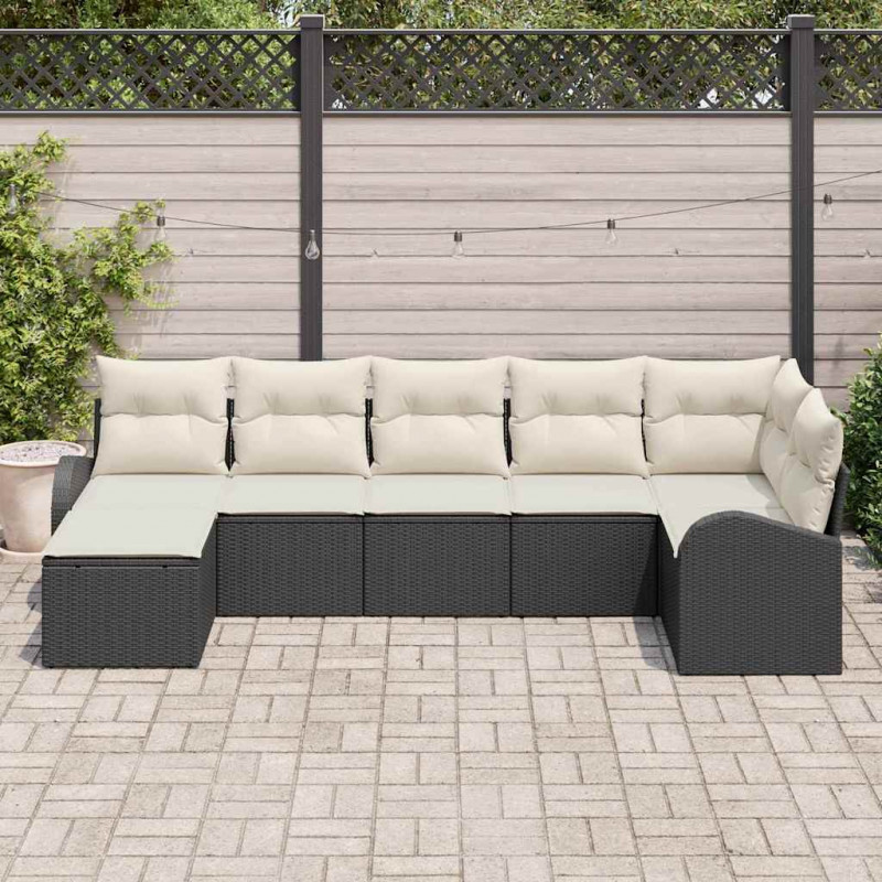 Zestaw Sof z poduszką z przechowywaniem 7 pcs Czarny polirattan