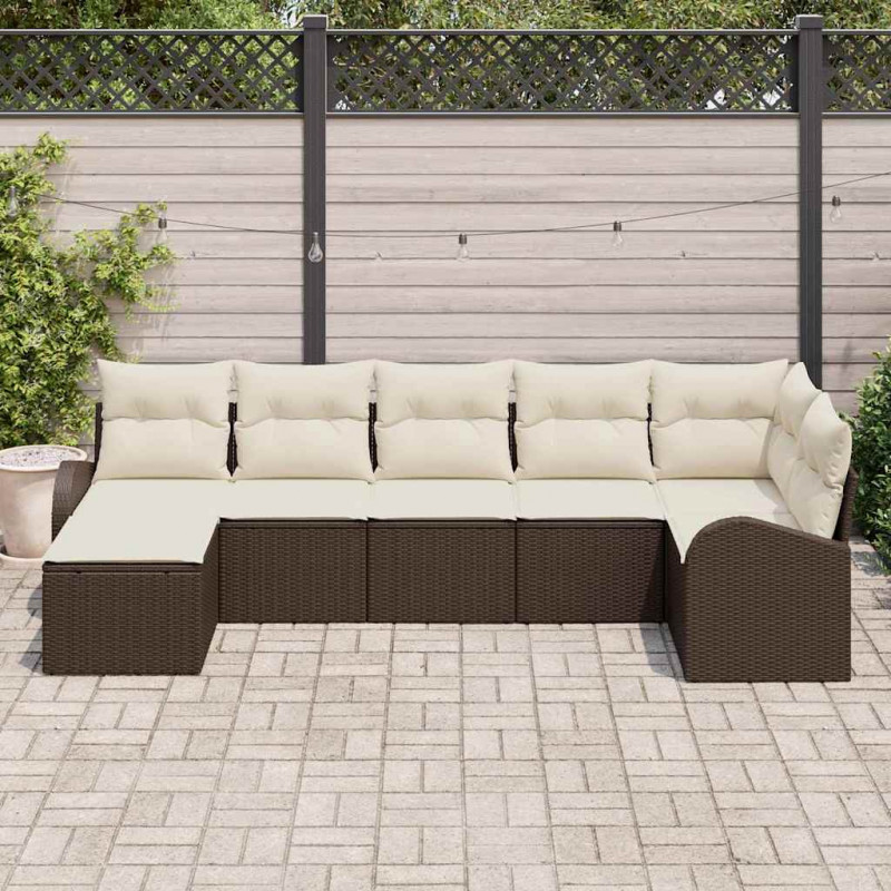 Zestaw Sof z poduszką 7 pcs Brązowy polirattan