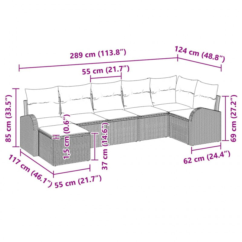 Zestaw Sof z poduszką 7 pcs Jasnoszary polirattan