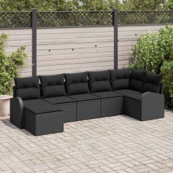 Zestaw Sof z poduszką z przechowywaniem 7 pcs Czarny polirattan
