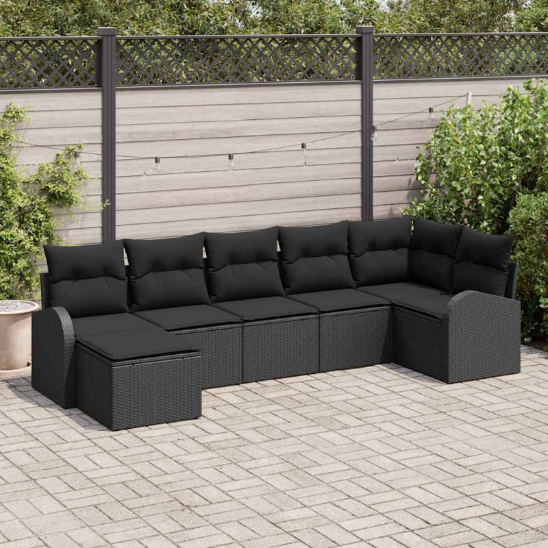 Zestaw Sof z poduszką z przechowywaniem 7 pcs Czarny polirattan