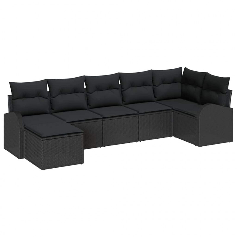 Zestaw Sof z poduszką z przechowywaniem 7 pcs Czarny polirattan