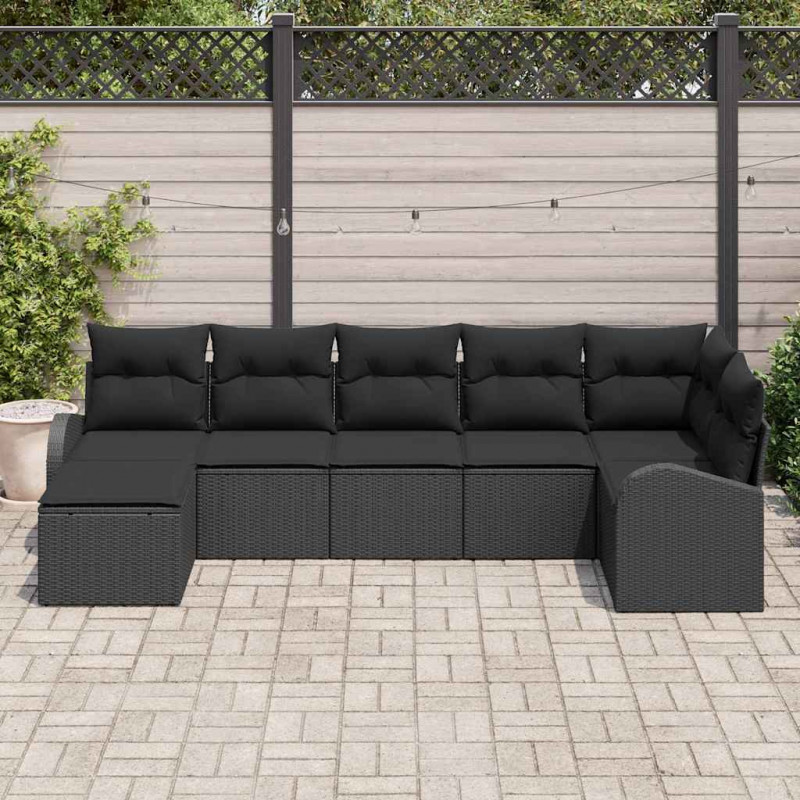 Zestaw Sof z poduszką z przechowywaniem 7 pcs Czarny polirattan