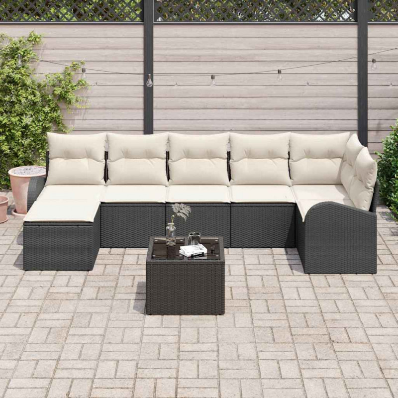 Zestaw Sof z poduszką z przechowywaniem 8 pcs Czarny polirattan
