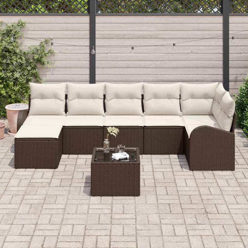 Zestaw Sof z poduszką 8 pcs Brązowy polirattan