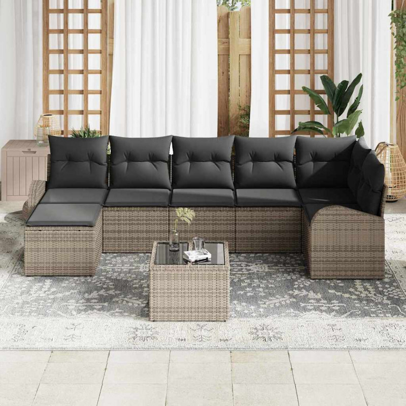Zestaw Sof z poduszką z przechowywaniem 8 pcs Szary polirattan