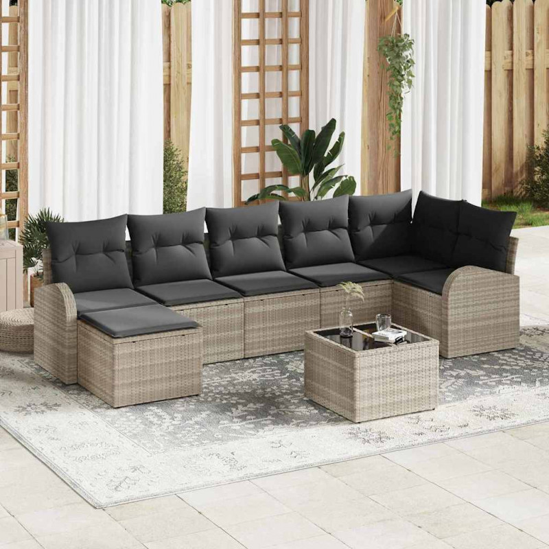 Zestaw Sof z poduszką 8 pcs Jasnoszary polirattan