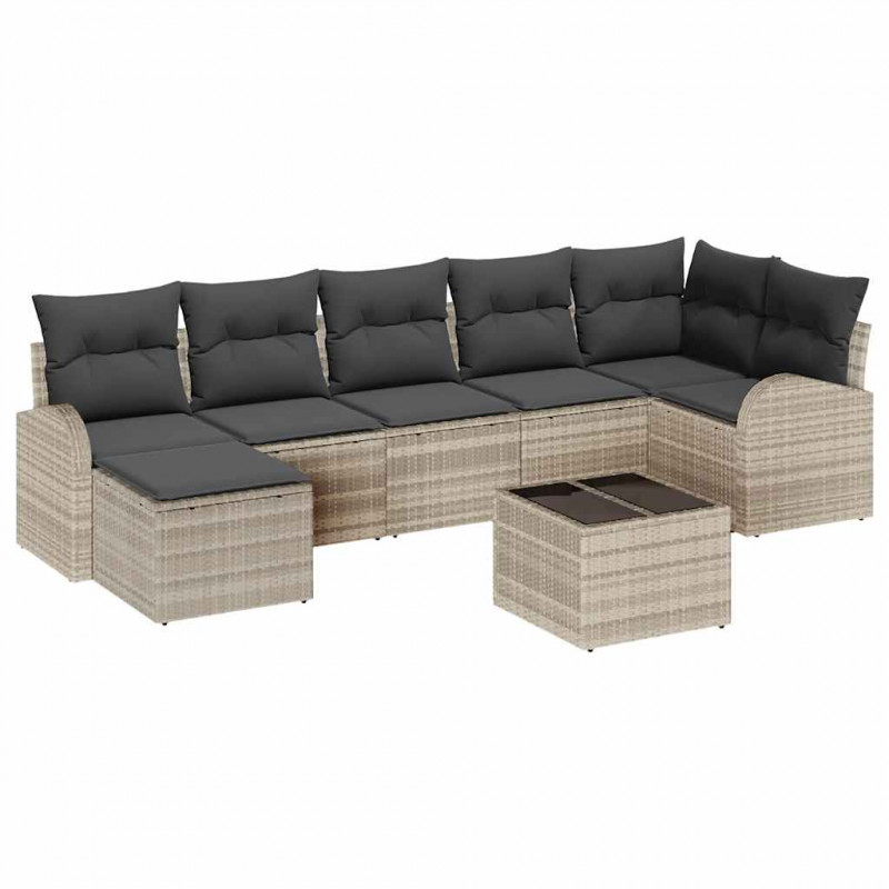 Zestaw Sof z poduszką 8 pcs Jasnoszary polirattan