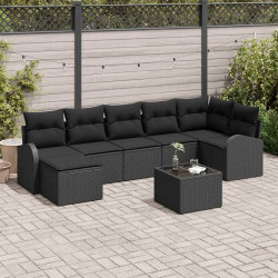 Zestaw Sof z poduszką z przechowywaniem 8 pcs Czarny polirattan