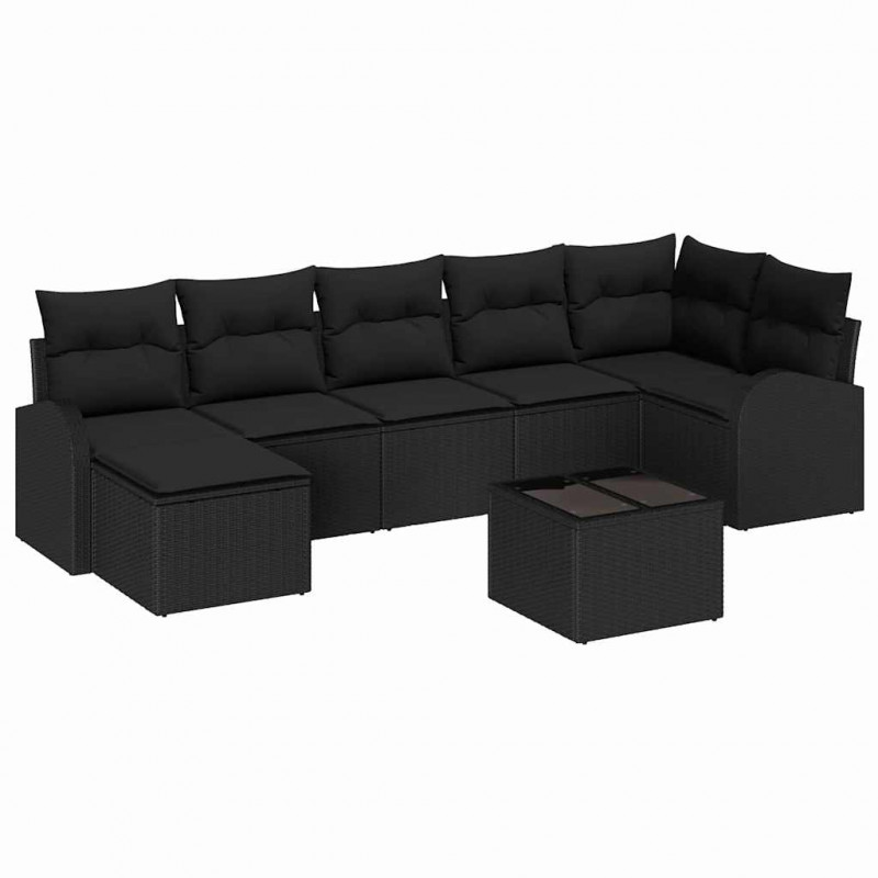 Zestaw Sof z poduszką z przechowywaniem 8 pcs Czarny polirattan