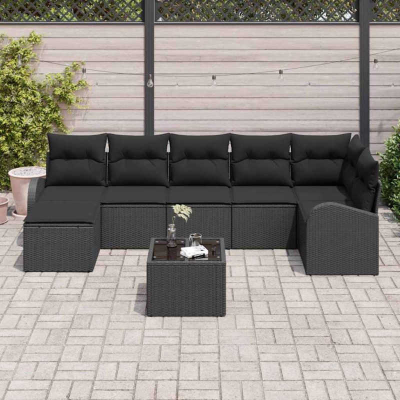 Zestaw Sof z poduszką z przechowywaniem 8 pcs Czarny polirattan