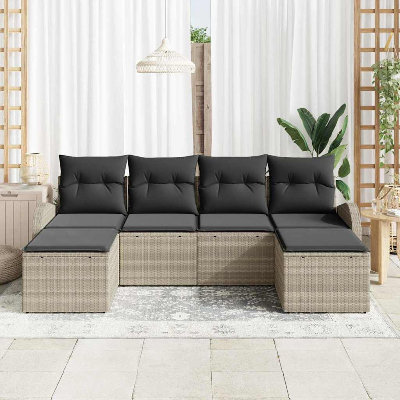 Zestaw Sof z poduszką 6 pcs Jasnoszary polirattan