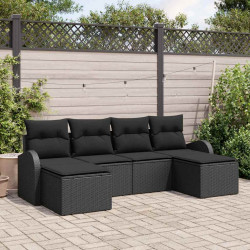 Zestaw Sof z poduszką z przechowywaniem 6 pcs Czarny polirattan