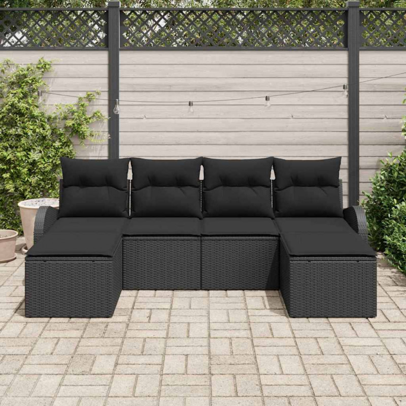 Zestaw Sof z poduszką z przechowywaniem 6 pcs Czarny polirattan