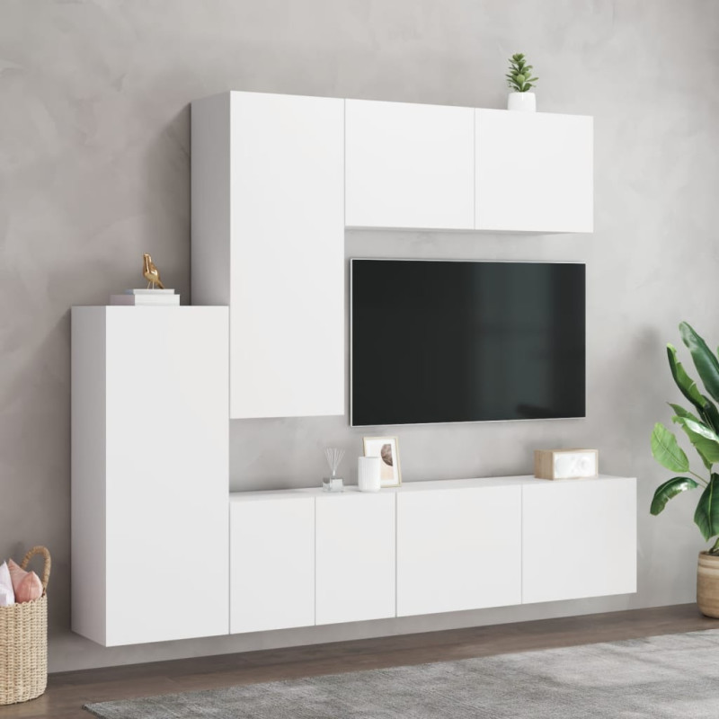 5-częściowy zestaw mebli TV, biały, materiał drewnopochodny