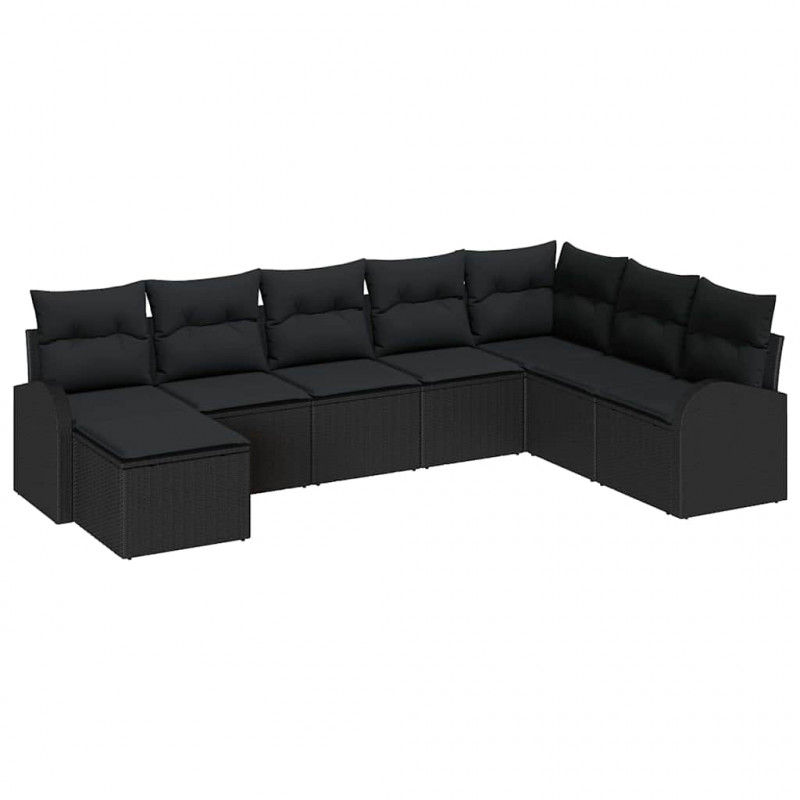 Zestaw Sof z poduszką z przechowywaniem 8 pcs Czarny polirattan