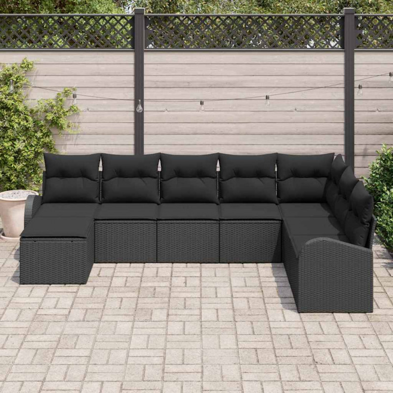 Zestaw Sof z poduszką z przechowywaniem 8 pcs Czarny polirattan