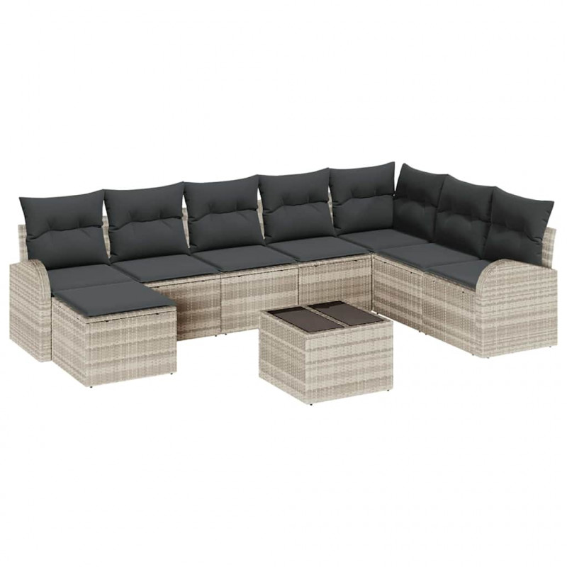 Zestaw Sof z poduszką 9 pcs Jasnoszary polirattan