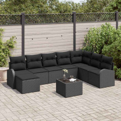 Zestaw Sof z poduszką z przechowywaniem 9 pcs Czarny polirattan