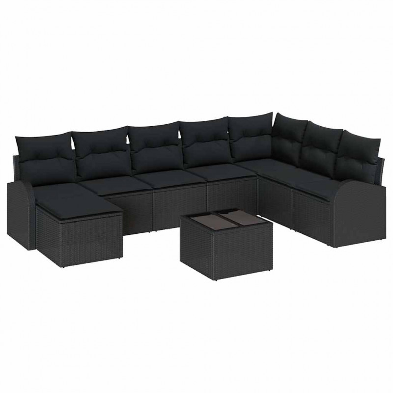 Zestaw Sof z poduszką z przechowywaniem 9 pcs Czarny polirattan
