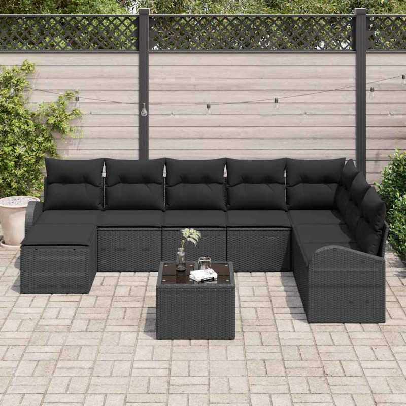 Zestaw Sof z poduszką z przechowywaniem 9 pcs Czarny polirattan