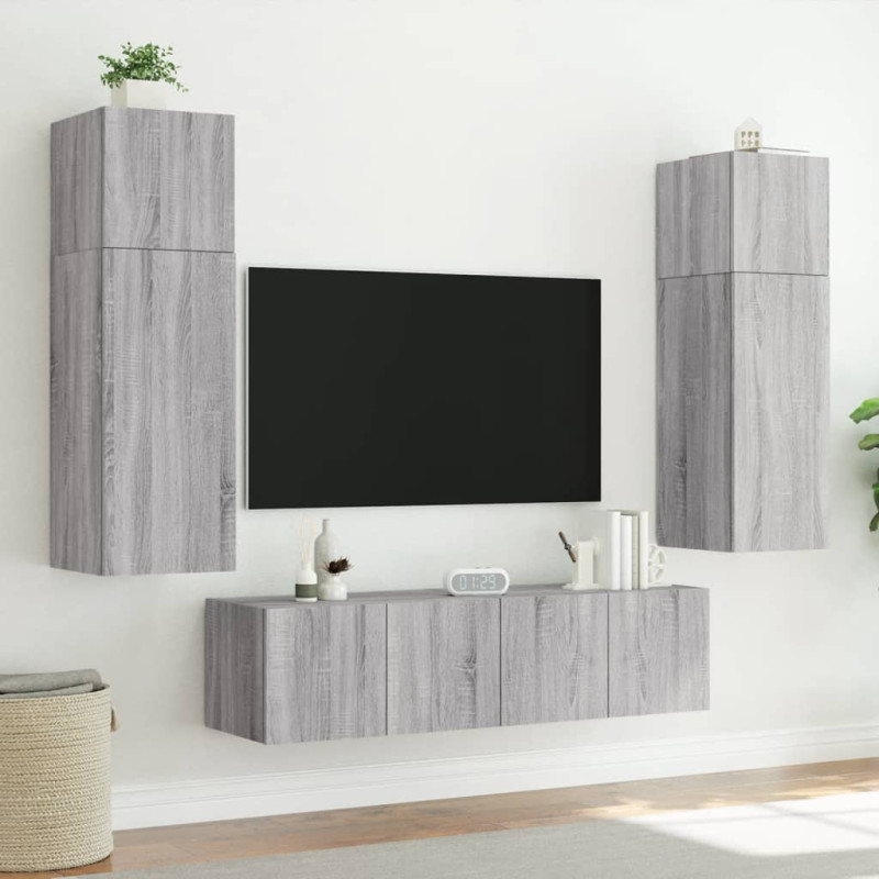 Ścienna szafka TV z LED, szary dąb sonoma, 80x35x41 cm