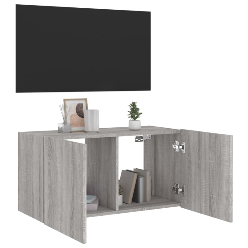 Ścienna szafka TV z LED, szary dąb sonoma, 80x35x41 cm