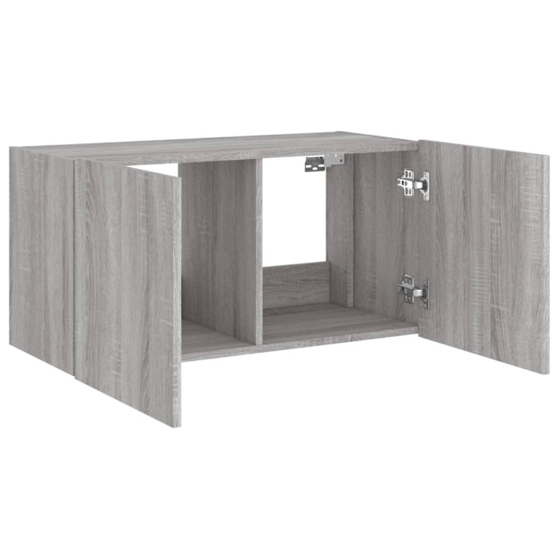 Ścienna szafka TV z LED, szary dąb sonoma, 80x35x41 cm