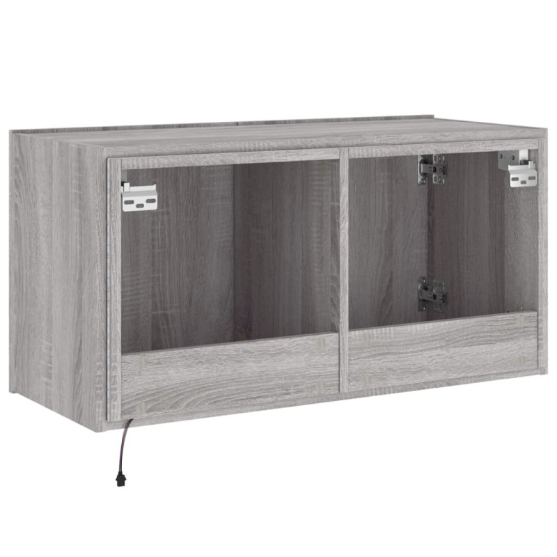 Ścienna szafka TV z LED, szary dąb sonoma, 80x35x41 cm