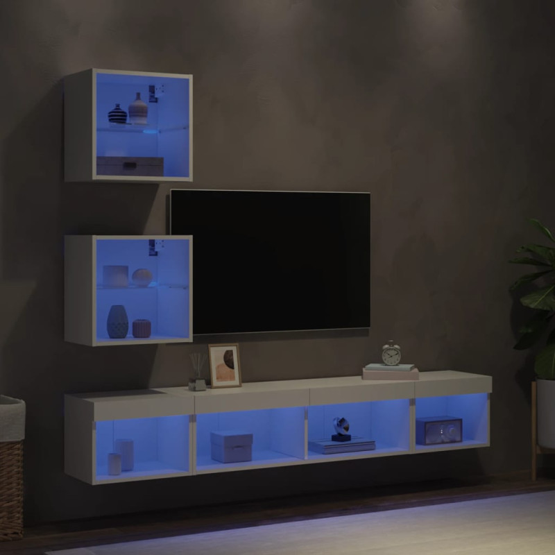 5-częściowy zestaw mebli TV z LED, biały