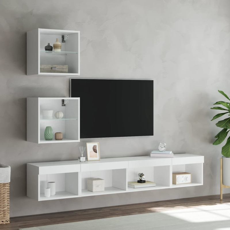 5-częściowy zestaw mebli TV z LED, biały