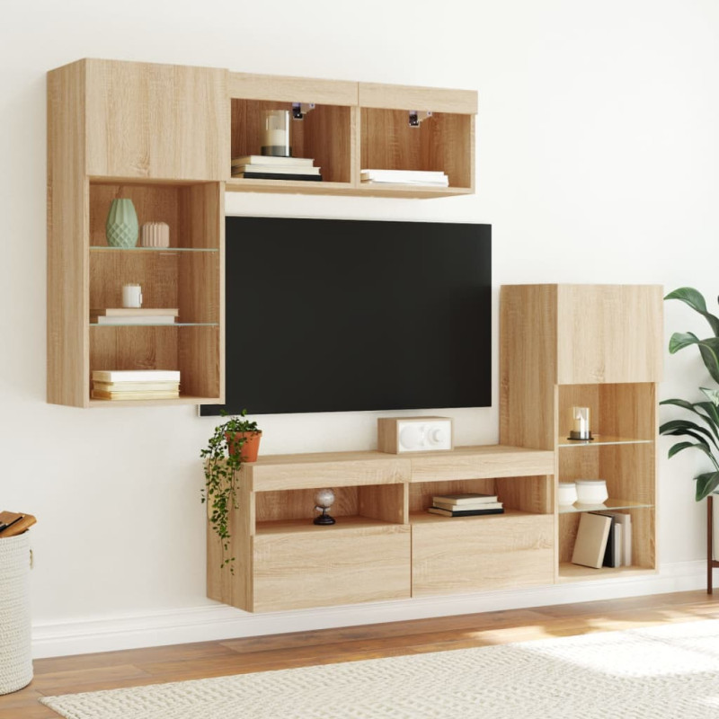 5-częściowy zestaw mebli TV z LED, dąb sonoma