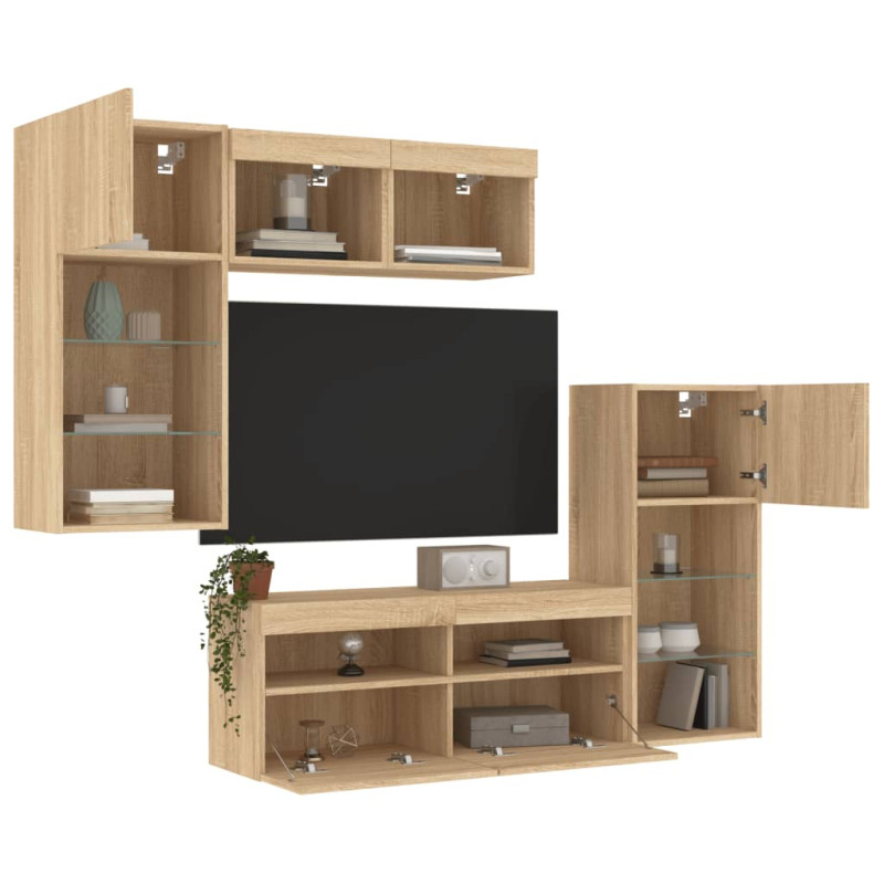 5-częściowy zestaw mebli TV z LED, dąb sonoma