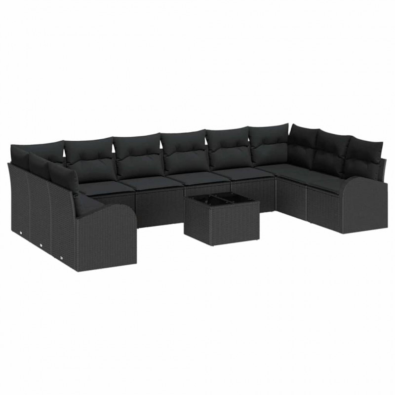 Zestaw Sof na Ogród z poduszką 11 pcs Czarny polirattan
