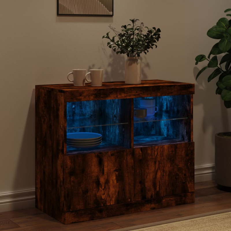 Szafka z oświetleniem LED, przydymiony dąb, 81x37x67 cm