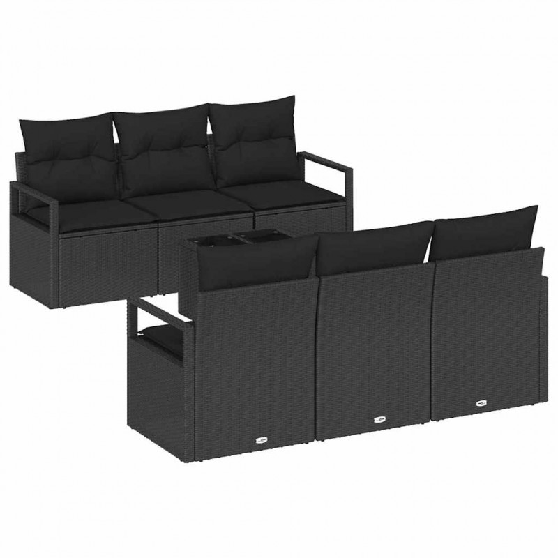 Zestaw Sof na Ogród z poduszką 7 pcs Czarny polirattan
