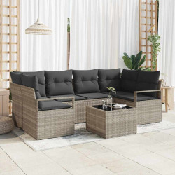 Zestaw Sof na Ogród z poduszką 7 pcs Jasnoszary i ciemnoszary